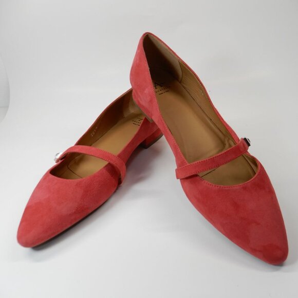 Aquatalia Priya Pointed Toe Mary Jane Flats Size 9 Raspberry Red Suede Leather - Picture 9 of 10